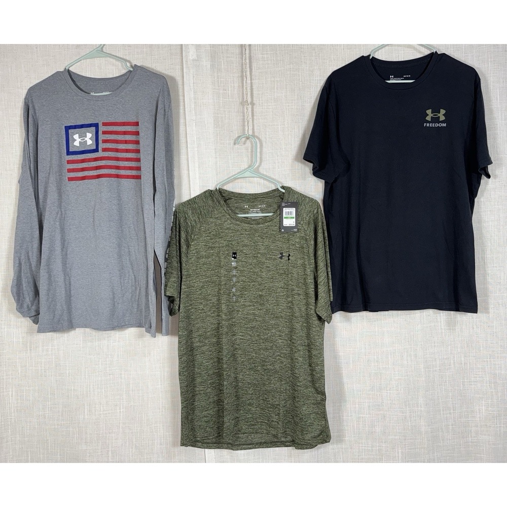 Under Armour UA Men's Sz Large L Shirts T-Shirt Lot of 3 1 NEW Green Freedom